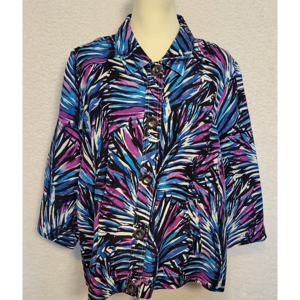 Christopher & Banks Womens Blazer Top‎ Size XL Purple Blue Abstract Button 1295